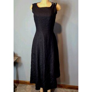 Talbots Midi Dress Pure Irish Linen Womens Sz 6 Black Minimalist Cottage Square